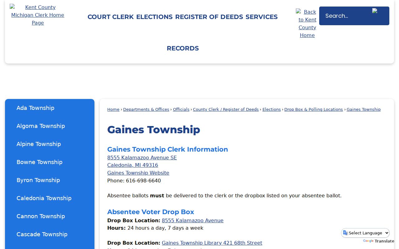 Gaines Township residents directory precinct and ballot box information